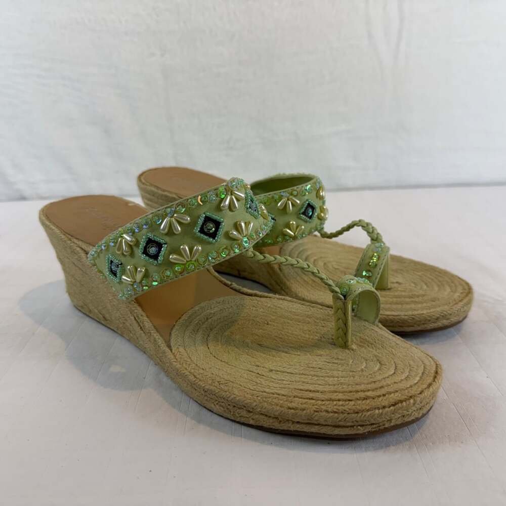 Coconuts by Matisse lime green beaded wedge sandals espadrille size 9